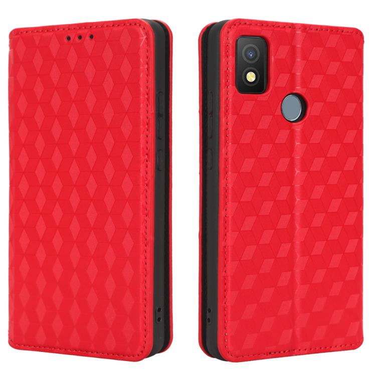 For Cricket Icon 4 Cubic Grid Texture Flip Leather Phone Case
