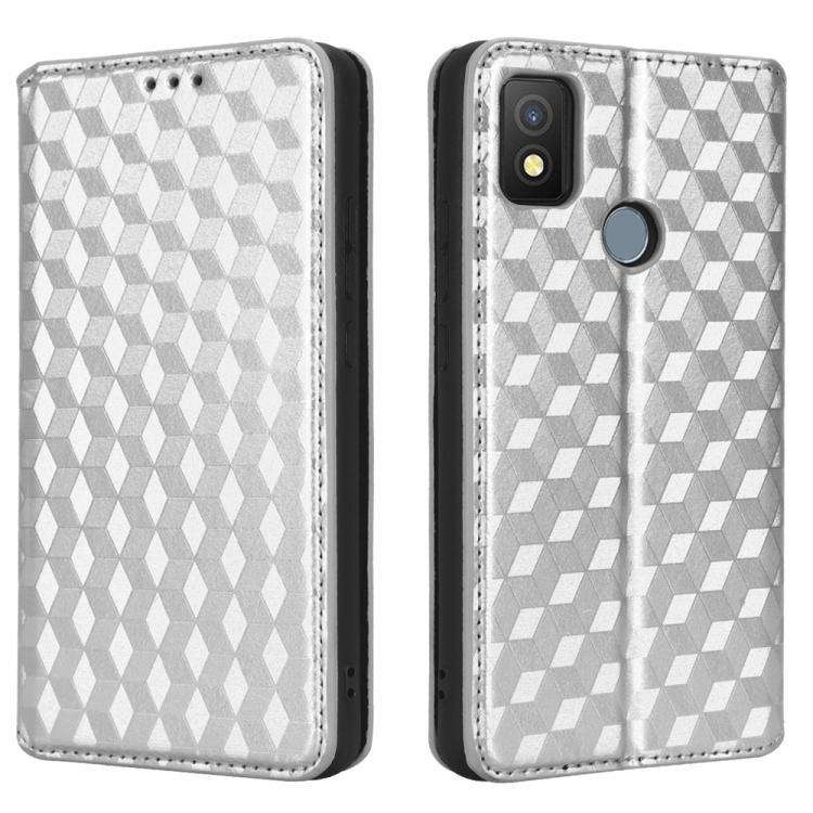 For Cricket Icon 4 Cubic Grid Texture Flip Leather Phone Case