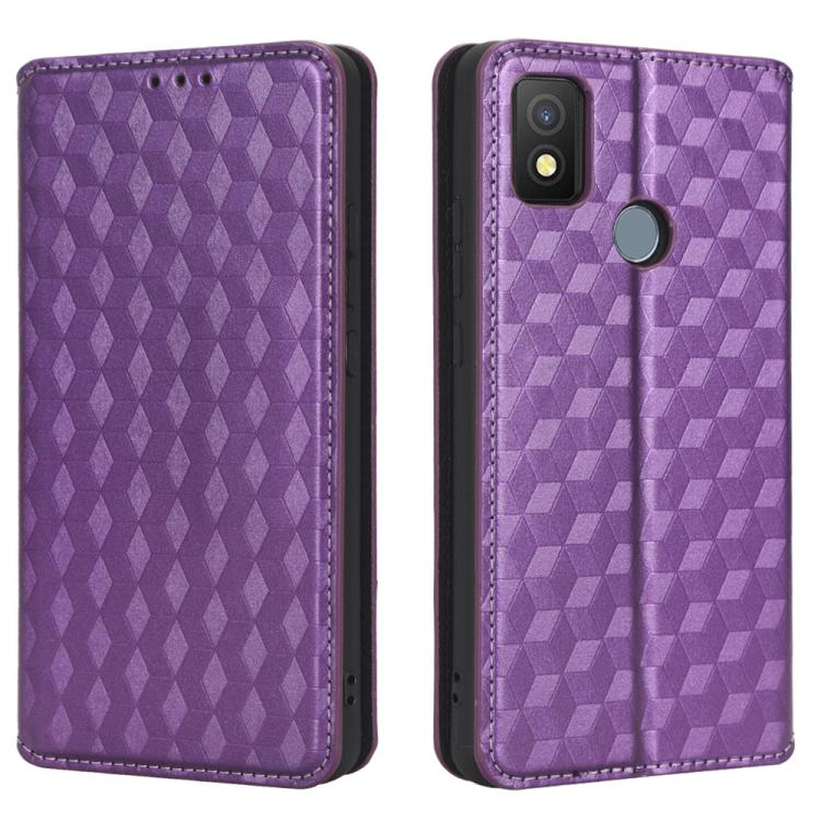 For Cricket Icon 4 Cubic Grid Texture Flip Leather Phone Case