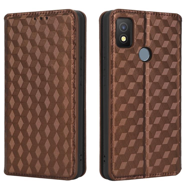 For Cricket Icon 4 Cubic Grid Texture Flip Leather Phone Case