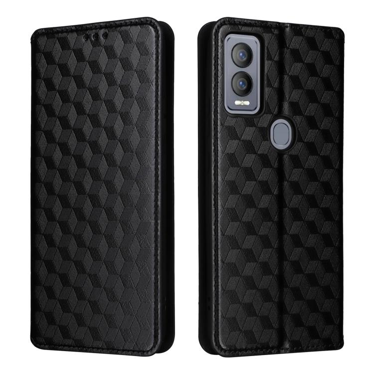 For Cricket Magic 5G Cubic Grid Texture Flip Leather Phone Case