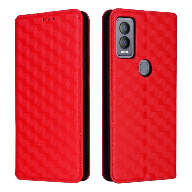 For Cricket Magic 5G Cubic Grid Texture Flip Leather Phone Case