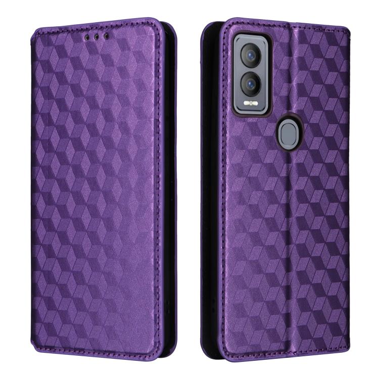 For Cricket Magic 5G Cubic Grid Texture Flip Leather Phone Case