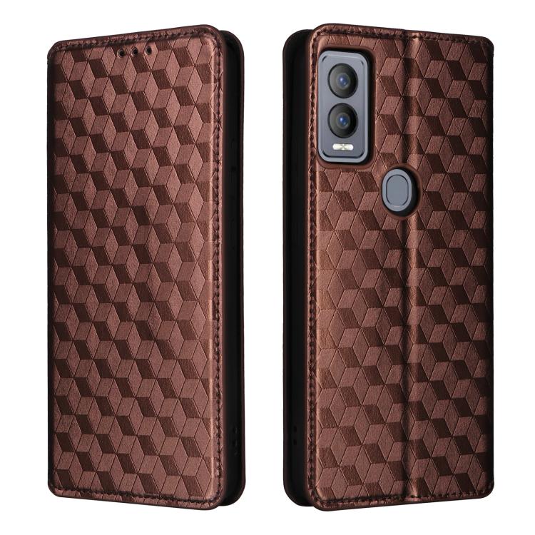 For Cricket Magic 5G Cubic Grid Texture Flip Leather Phone Case