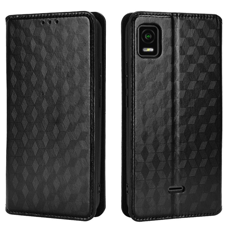 For Cricket Vision Plus Cubic Grid Texture Flip Leather Phone Case