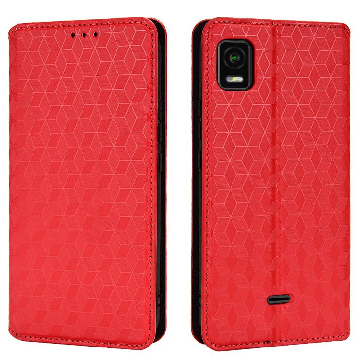 For Cricket Vision Plus Cubic Grid Texture Flip Leather Phone Case