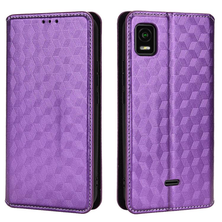 For Cricket Vision Plus Cubic Grid Texture Flip Leather Phone Case