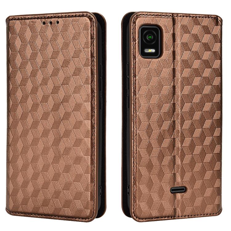 For Cricket Vision Plus Cubic Grid Texture Flip Leather Phone Case