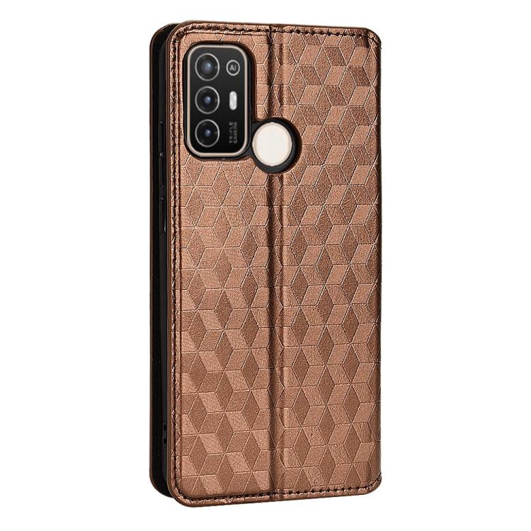 For ZTE Blade A52 Cubic Grid Texture Flip Leather Phone Case