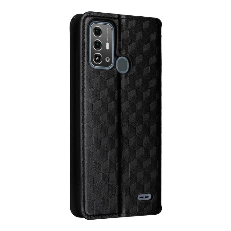 For ZTE Blade A53 Pro Cubic Grid Texture Flip Leather Phone Case