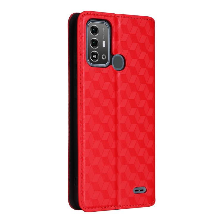 For ZTE Blade A53 Pro Cubic Grid Texture Flip Leather Phone Case