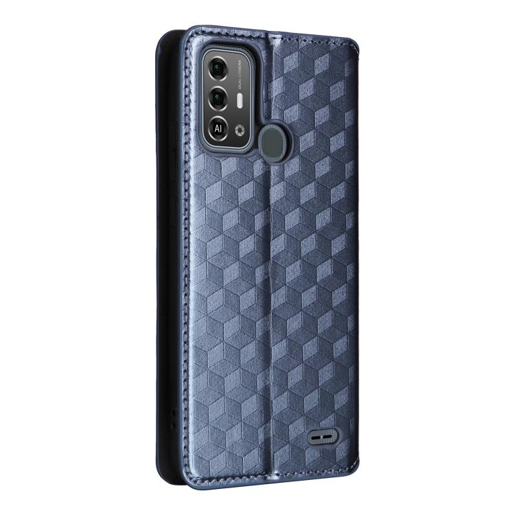 For ZTE Blade A53 Pro Cubic Grid Texture Flip Leather Phone Case