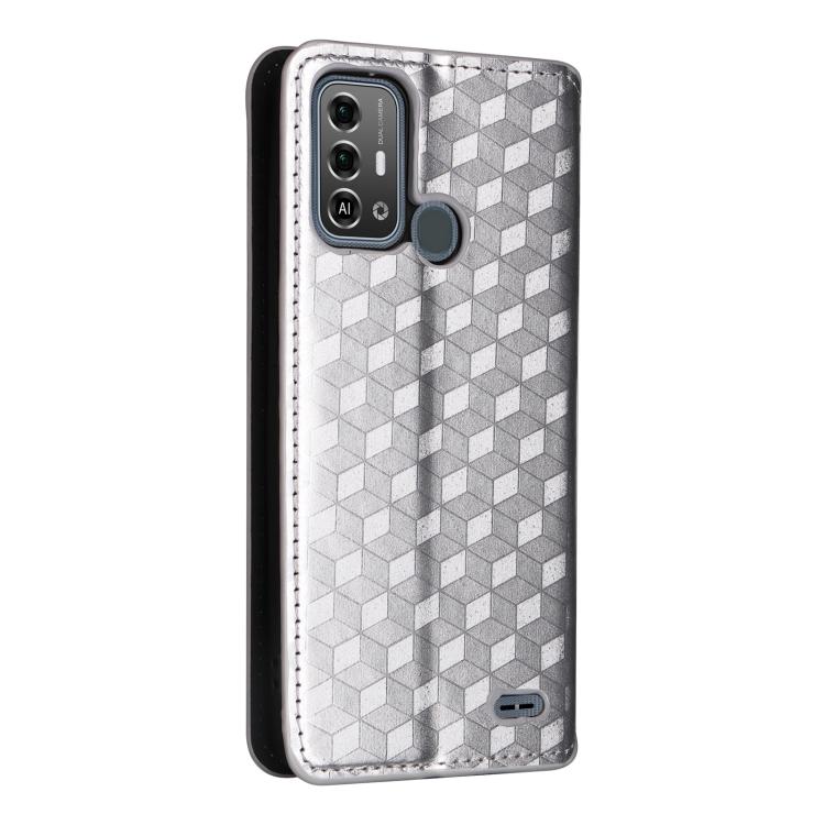 For ZTE Blade A53 Pro Cubic Grid Texture Flip Leather Phone Case