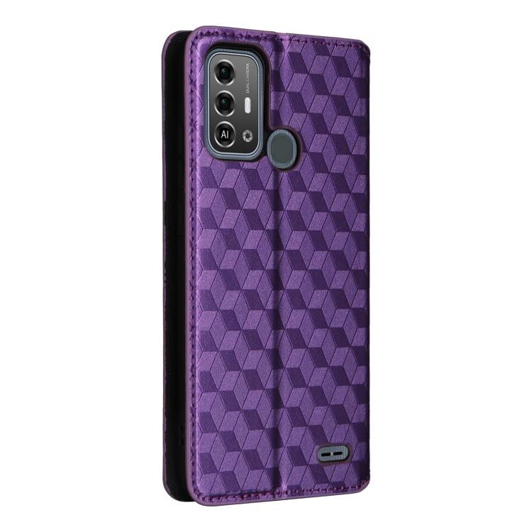For ZTE Blade A53 Pro Cubic Grid Texture Flip Leather Phone Case