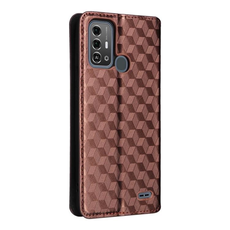 For ZTE Blade A53 Pro Cubic Grid Texture Flip Leather Phone Case