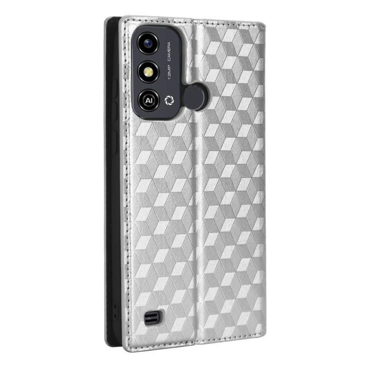 For ZTE Blade A53 Cubic Grid Texture Flip Leather Phone Case