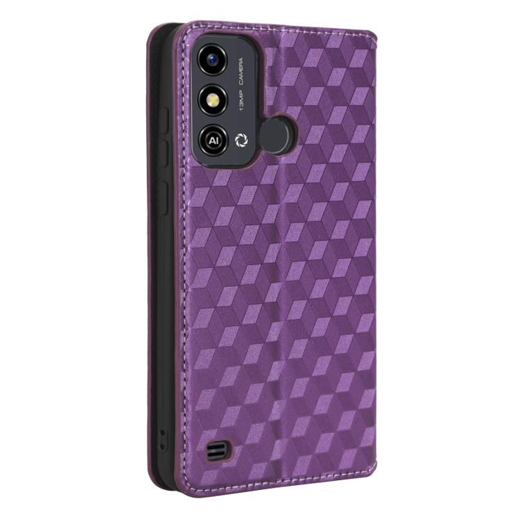 For ZTE Blade A53 Cubic Grid Texture Flip Leather Phone Case