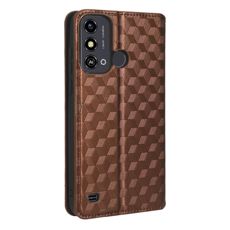 For ZTE Blade A53 Cubic Grid Texture Flip Leather Phone Case