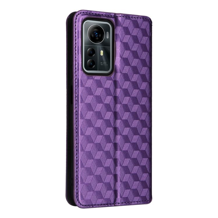 For ZTE Blade V41 Smart / Optus X Max Cubic Grid Texture Flip Leather Phone Case