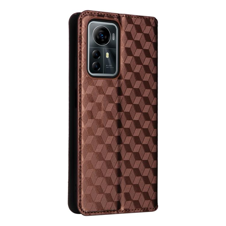 For ZTE Blade V41 Smart / Optus X Max Cubic Grid Texture Flip Leather Phone Case