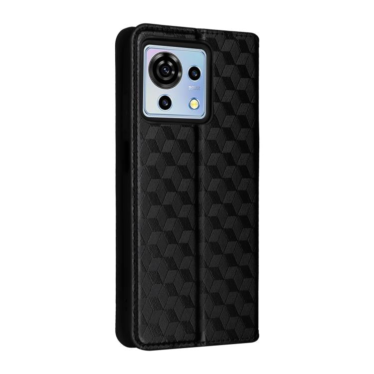 For ZTE Blade V50 Vita Cubic Grid Texture Flip Leather Phone Case