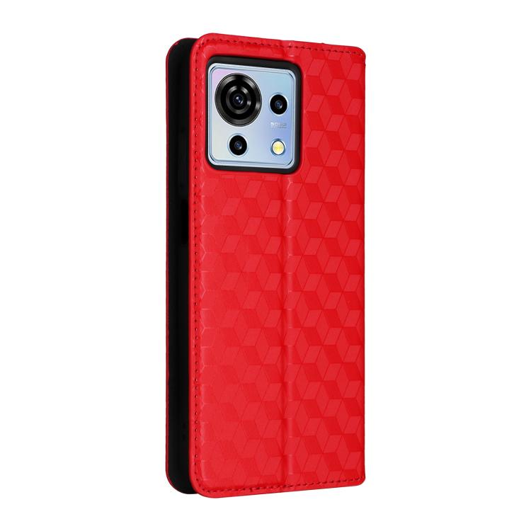 For ZTE Blade V50 Vita Cubic Grid Texture Flip Leather Phone Case