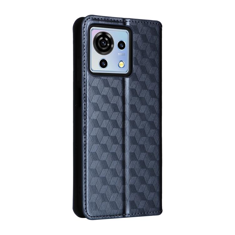 For ZTE Blade V50 Vita Cubic Grid Texture Flip Leather Phone Case