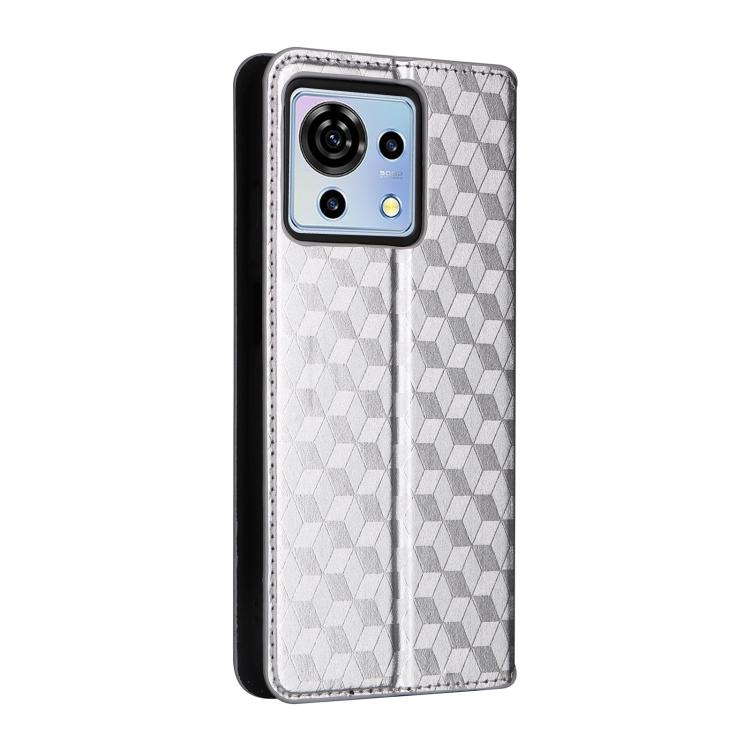 For ZTE Blade V50 Vita Cubic Grid Texture Flip Leather Phone Case