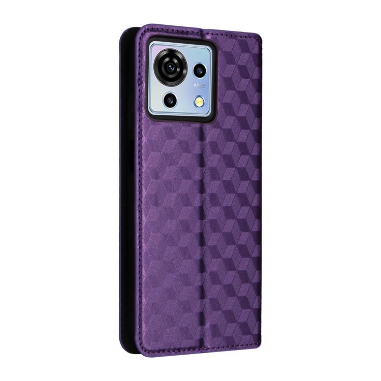 For ZTE Blade V50 Vita Cubic Grid Texture Flip Leather Phone Case