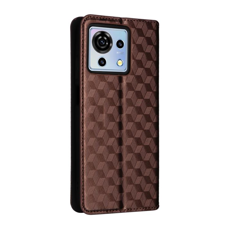 For ZTE Blade V50 Vita Cubic Grid Texture Flip Leather Phone Case