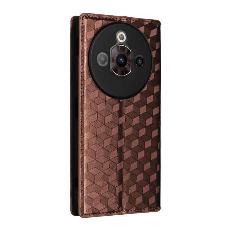 For ZTE nubia Focus Pro 5G Cubic Grid Texture Flip Leather Phone Case
