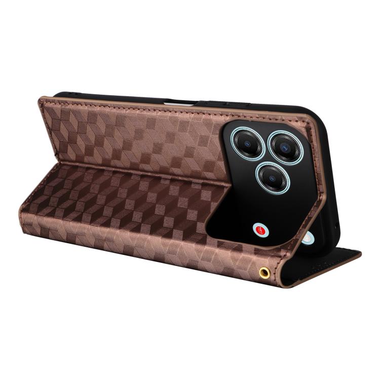 For ZTE nubia V80 Design Cubic Grid Texture Flip Leather Phone Case