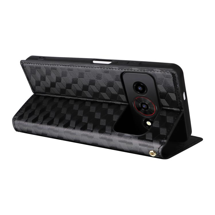 For ZTE Optus X Value 5G Cubic Grid Texture Flip Leather Phone Case