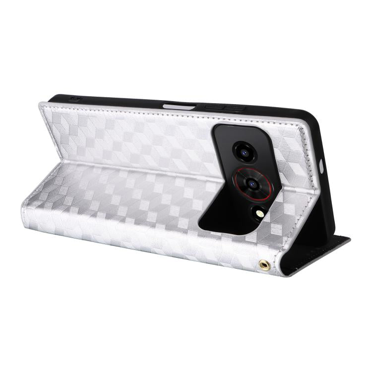 For ZTE Optus X Value 5G Cubic Grid Texture Flip Leather Phone Case
