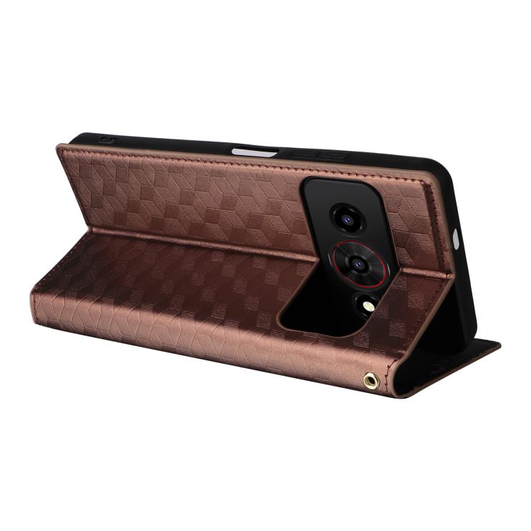 For ZTE Optus X Value 5G Cubic Grid Texture Flip Leather Phone Case