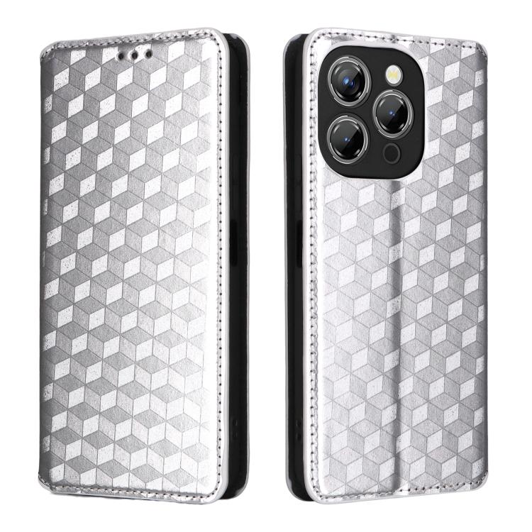 For Oukitel P1 Cubic Grid Texture Flip Leather Phone Case