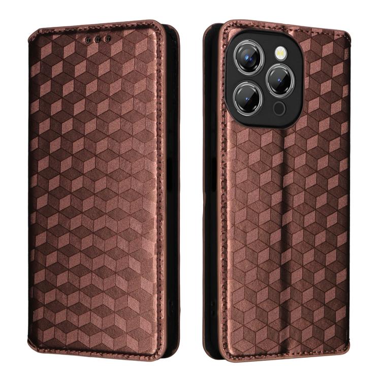 For Oukitel P1 Cubic Grid Texture Flip Leather Phone Case