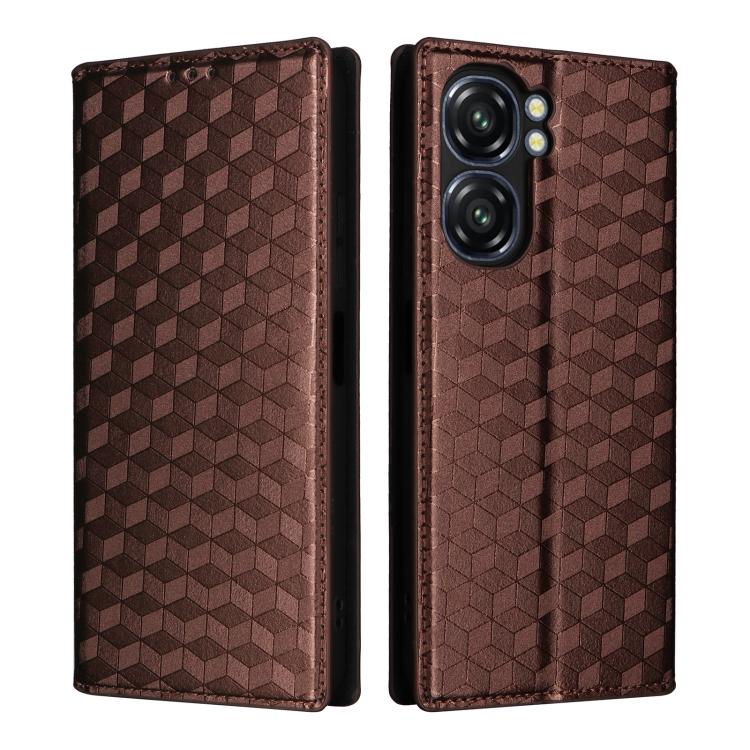 For Oukitel C58 / C58 Pro Cubic Grid Texture Flip Leather Phone Case