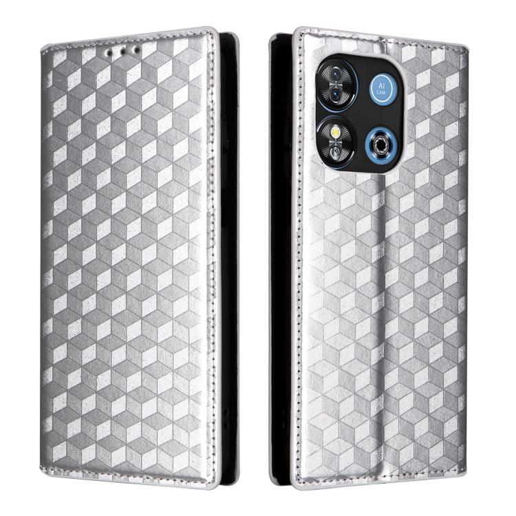 For Oukitel C57 / C57S / C57 Pro Cubic Grid Texture Flip Leather Phone Case