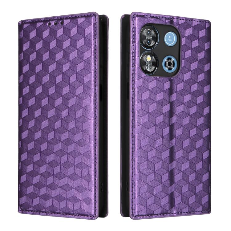 For Oukitel C57 / C57S / C57 Pro Cubic Grid Texture Flip Leather Phone Case