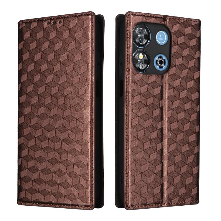 For Oukitel C57 / C57S / C57 Pro Cubic Grid Texture Flip Leather Phone Case