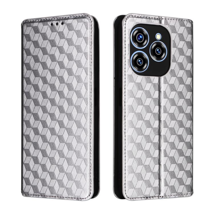 For Oukitel C50 Cubic Grid Texture Flip Leather Phone Case