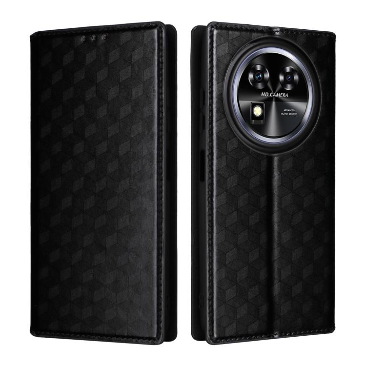 For Oukitel C37 Cubic Grid Texture Flip Leather Phone Case
