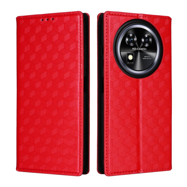 For Oukitel C37 Cubic Grid Texture Flip Leather Phone Case