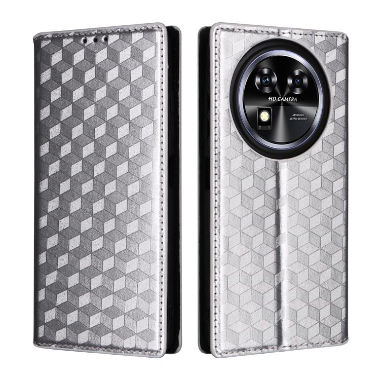 For Oukitel C37 Cubic Grid Texture Flip Leather Phone Case
