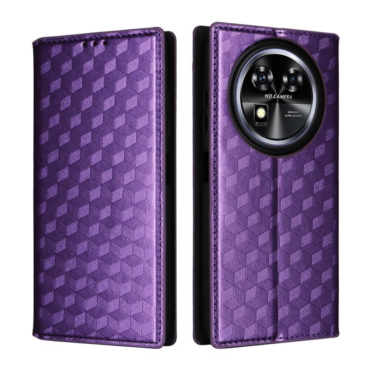 For Oukitel C37 Cubic Grid Texture Flip Leather Phone Case