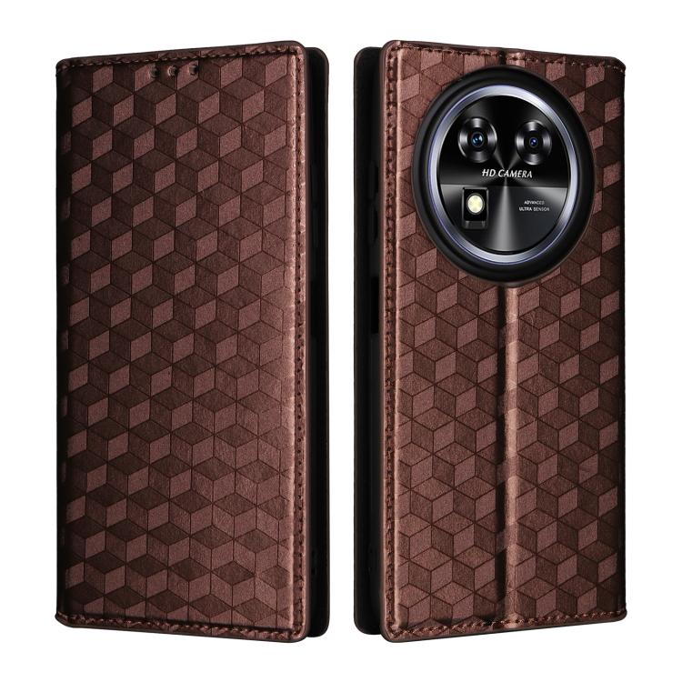 For Oukitel C37 Cubic Grid Texture Flip Leather Phone Case