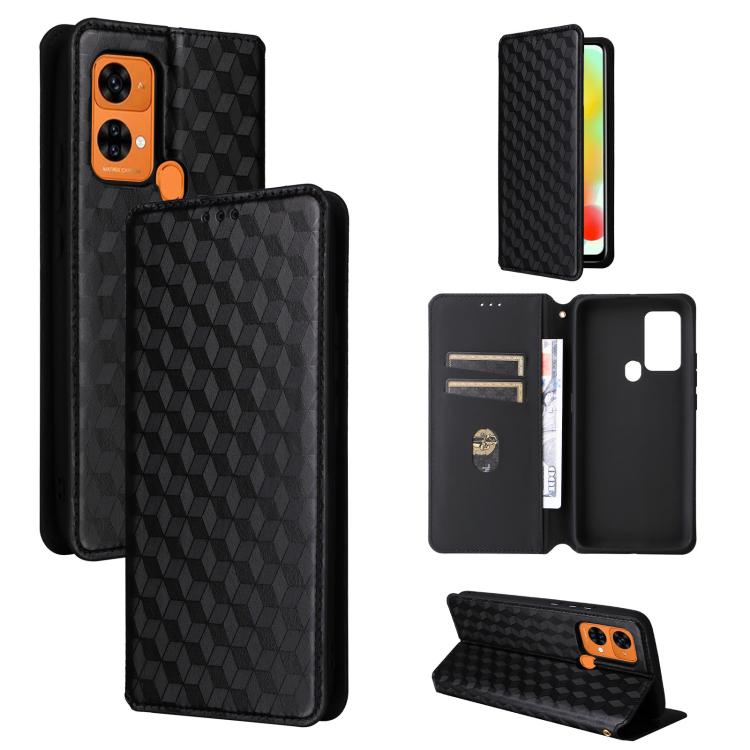 For Oukitel C33 Cubic Grid Texture Flip Leather Phone Case