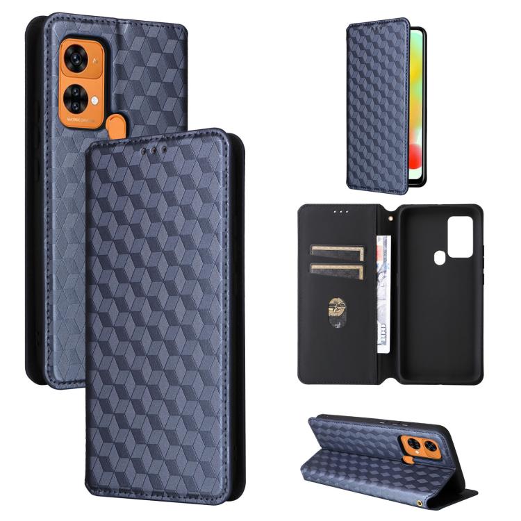 For Oukitel C33 Cubic Grid Texture Flip Leather Phone Case