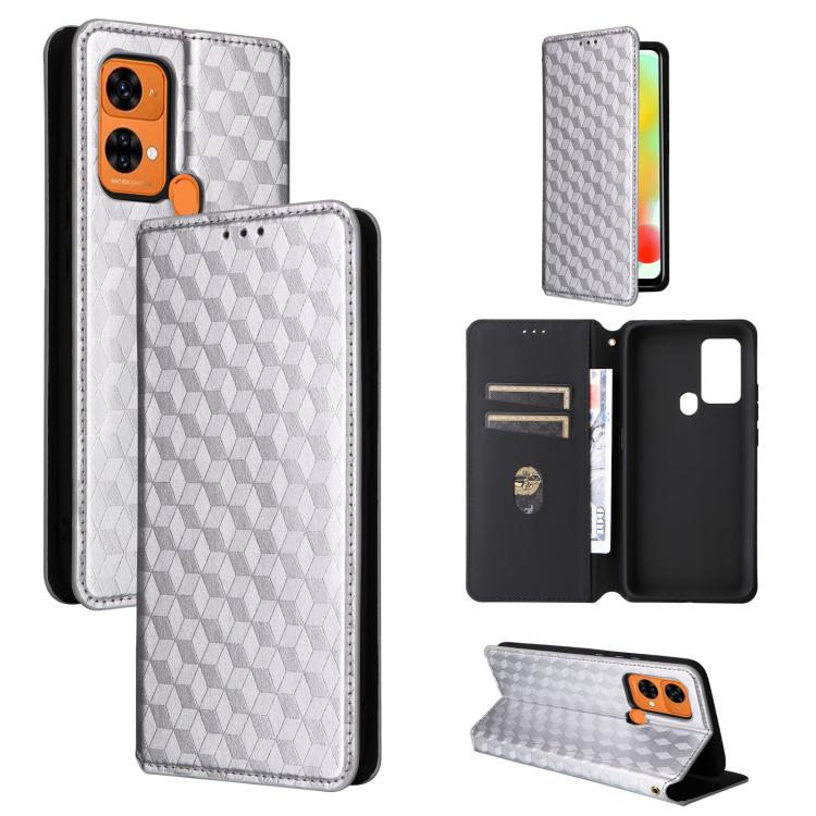 For Oukitel C33 Cubic Grid Texture Flip Leather Phone Case
